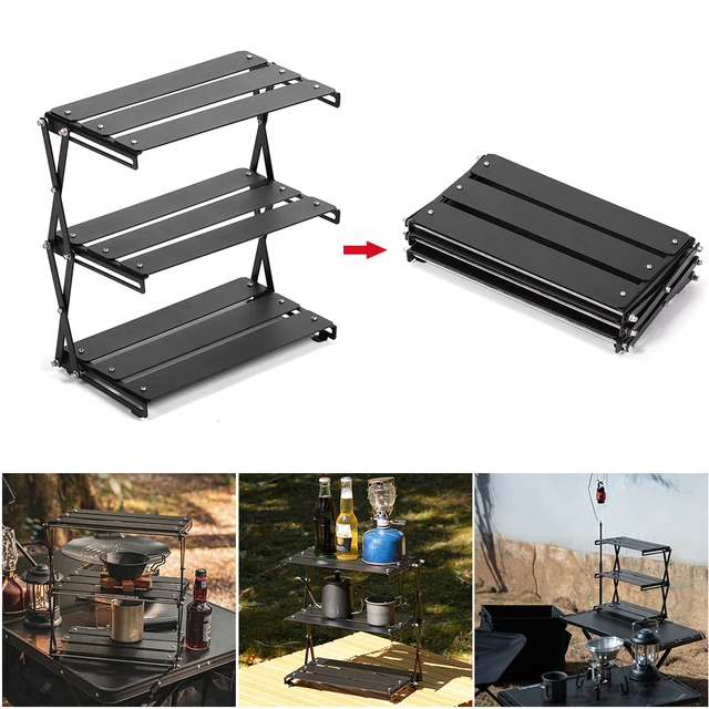 Table pliante de bon augure Portable Rangement Net Shelf Bag Stuff Mesh Pour  Pique-nique Camping extérieur Barbecue Cuisine Table Pliante Rack