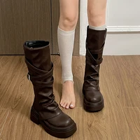 Vintage Thick Heel Women Knight Long Boots Fashion Slip On Knee High Booties Autumn Winter Shoes Zapatos De Mujer - Image 4