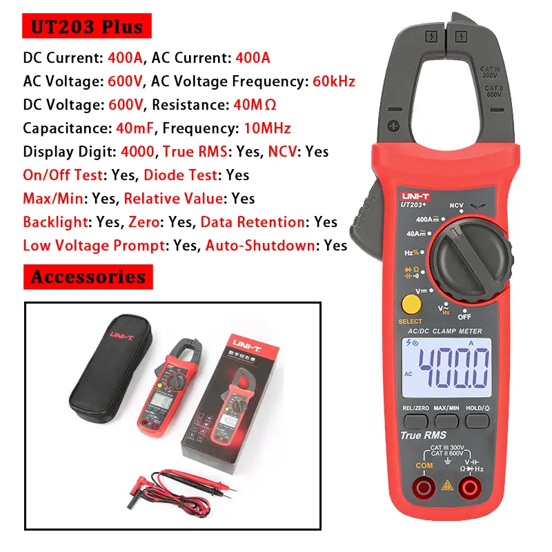 UNI-T UT210E UT202A UT204 Plus Clamp Meter AC/DC Digital Voltmeter Ammeter Pliers Multimeter Professional Electrical Multitester image 17