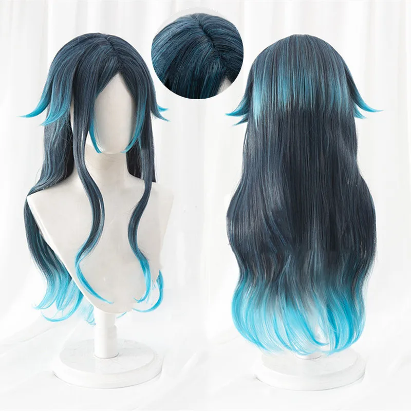 

Hydro Yaksha Cosplay Wig Game Impact 75cm Long Bonanus Blue Gradient Heat Resistant Hair Halloween Party Wigs + Wig Cap