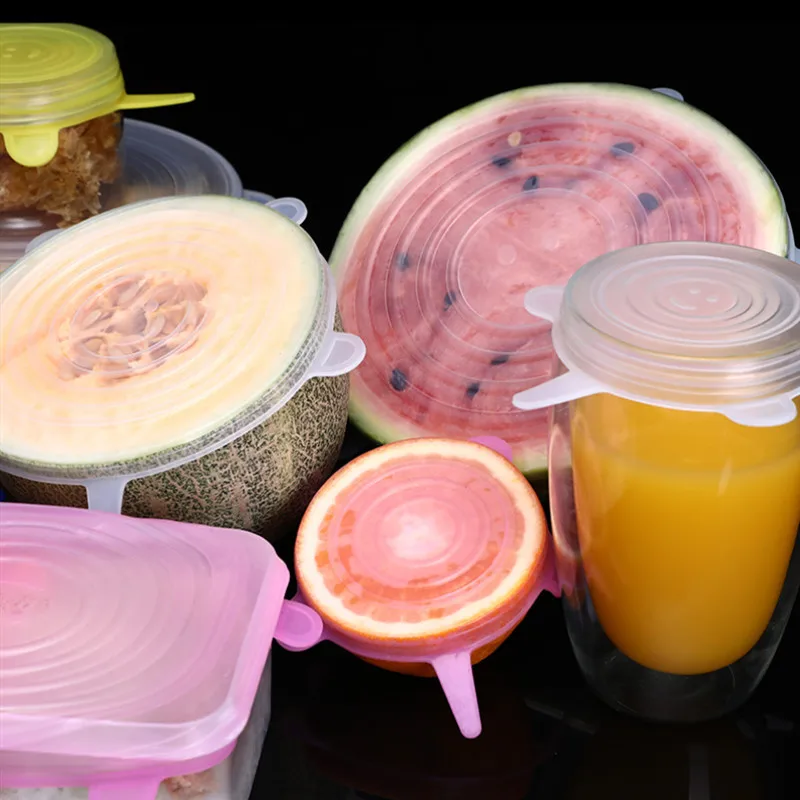 Food Cover Adjustable Elastic Silicone Cap Reusable Kitchen Utensil Storage Airtight Food Packaging Lids Accessories 6PCS food cover kitchen utensils kitchen supplies fresh keeping cover preservation cover
