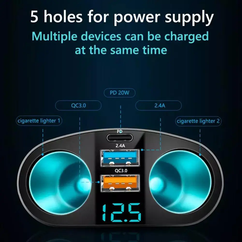 Caricabatterie per Auto QC3.0 12V/24V, Adattatore di Alimentazione USB Doppio, Presa Accendisigari, Caricatore Rapido per Telefono - Image 4