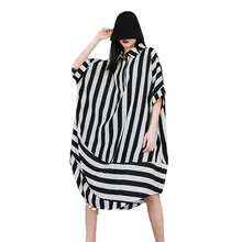 

2022 Woman Fashion Long Shirt Dress Black White Printed Straps Robe Blouses Plus Size Tops and Bloues Soft Casual Long Sleeves