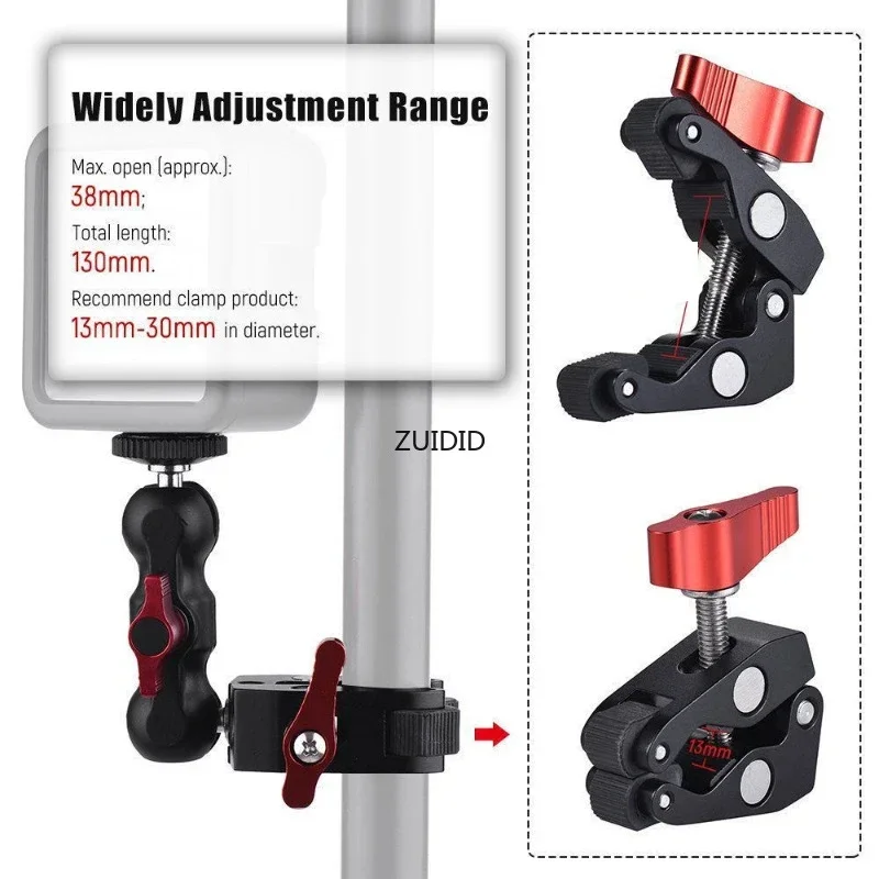 Metal Clamp Magic Arm with Double Ball Head 1/4'' 3/8'' Hole for Phone Video Mount Camera Monitor LED Light Mic,phone holder,camera accessories,camera clamp,camera handlebar clamp,camera screw mount,phone mount holder,articulating magic arm,camera double ball heads,camera mount bracket,camera ball head mount
