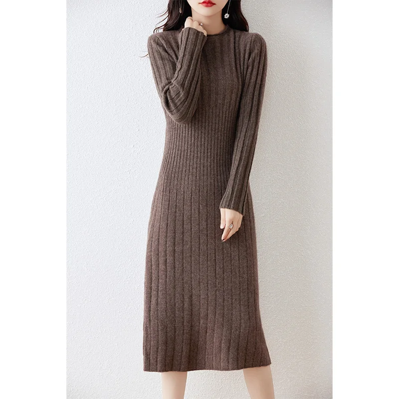 vestidos para mujer elegantes y bonitos Hot Sale 2023 Winter New Fashion Cashmere Dresses Female O-neck  Wool Clothing DR01