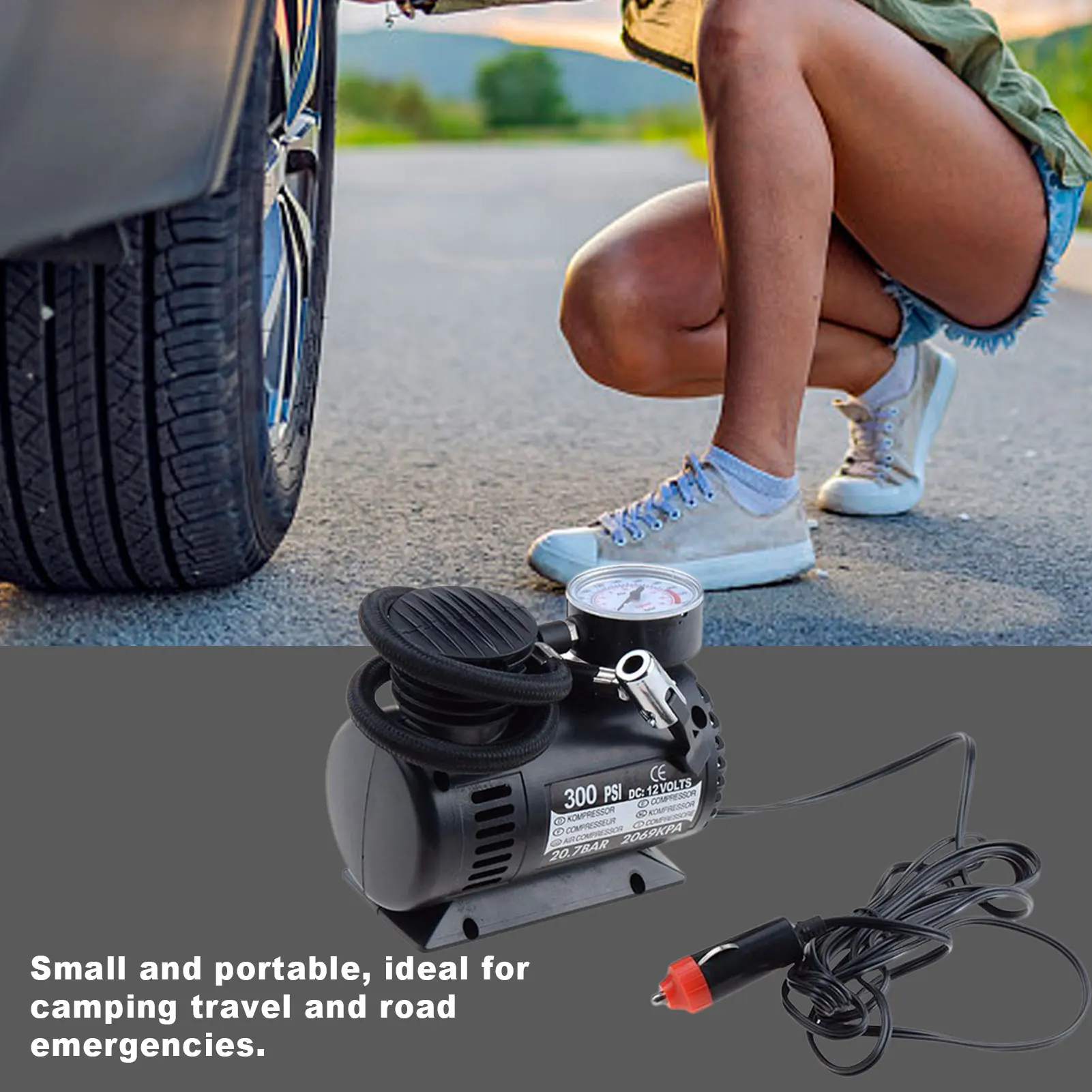 

300PSI 12V Portable Mini Car Tire Electric Pump Durable Car Air Pump Compressor Automatic Auto Tyre Iator Pump Auto Accessory
