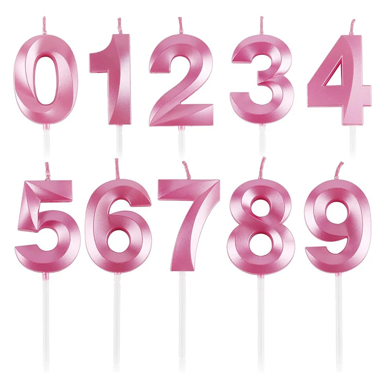 Nummer 0-9 Geburtstagstorten-Dekorationskerze Feine Glitzer-Goldplattierte Digitale Rosa Kerze Kreative Geburtstags-Digitalkerze – Detail 14