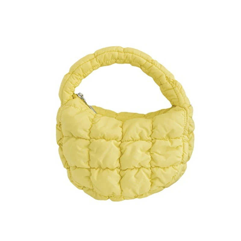 Modische Mini-Puffer-Einkaufstasche, gesteppt, Kreis, Handy-Geldbörse, elegant, lila, weiches Nylon, gepolstert, Schlüsseltasche, einfache Trend-Handtasche – Detail 16