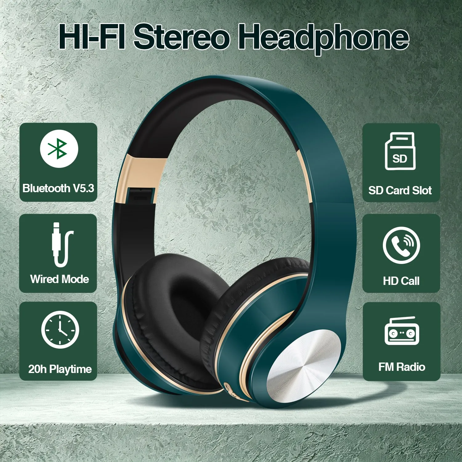 Cuffie Bluetooth senza fili con cancellazione del rumore, auricolari pieghevoli per lo sport, cuffie da gioco con microfono e audio stereo HI-FI