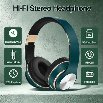 Cuffie Bluetooth senza fili con cancellazione del rumore, auricolari pieghevoli per lo sport, cuffie da gioco con microfono e audio stereo HI-FI