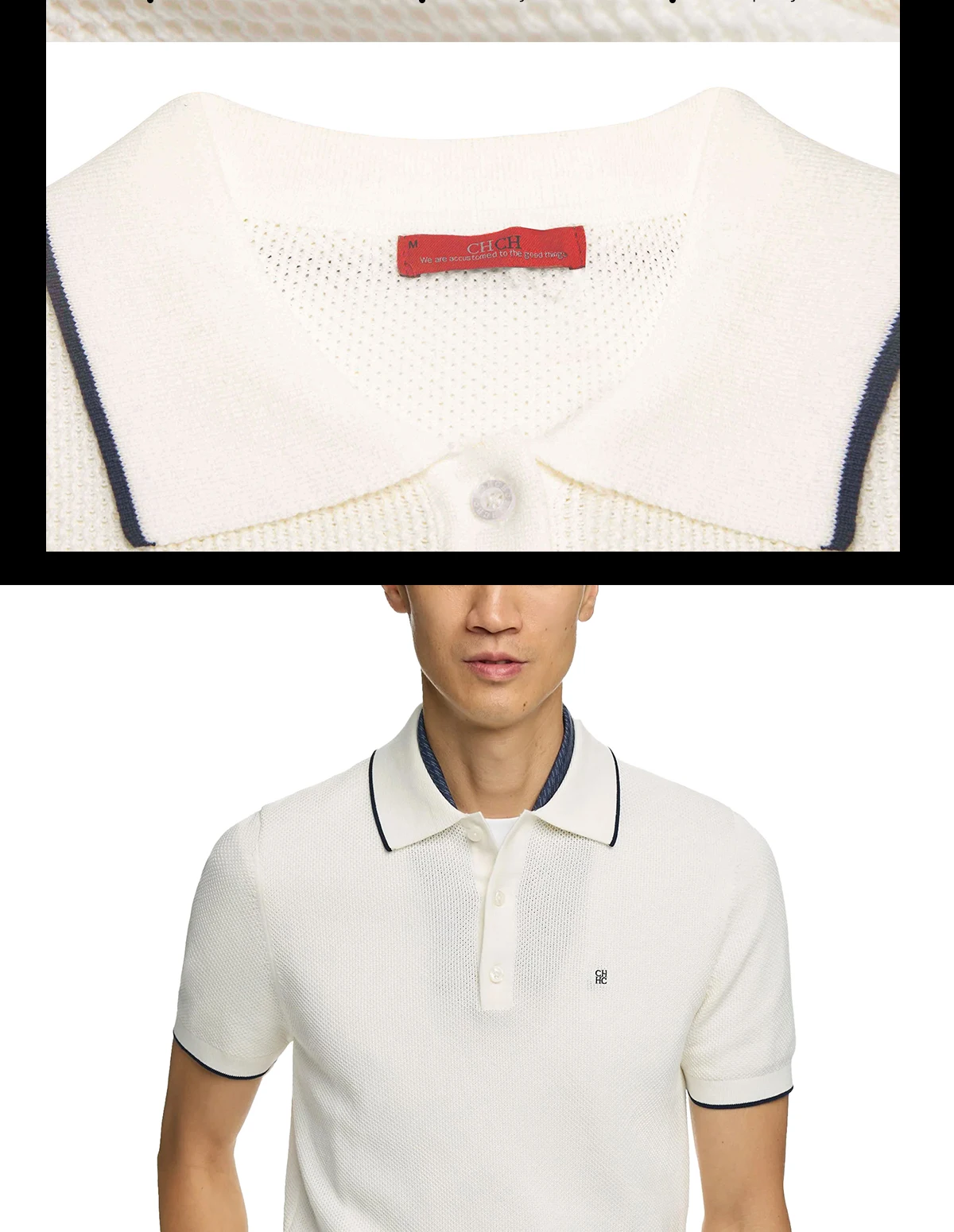 CHCH Men's lapel Short Sleeved Sweater T-shirt New Knitted Casual Business Men's Pullover Sweater T-shirt