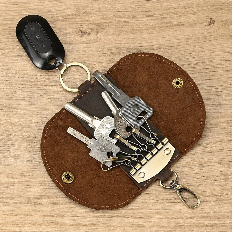 Leather Key Wallet and Keychain Holder - Unisex Simple Solid Color Storage Case