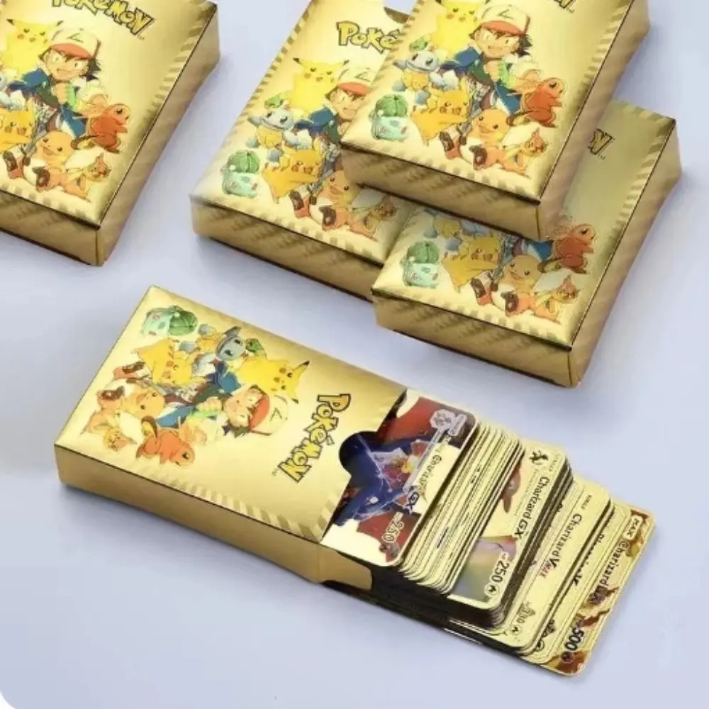 Pokemon Cards Gold Foil Card English French German Spanish Gold Black Silver Kids Battle Card Birthday Gift