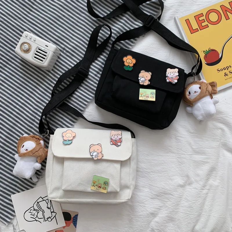 Cute Canvas Small Bag Female Japanese Harajuku Diagonal Bag Wild Student Girl Shoulder Bags for Women canvas bag women messenger bag