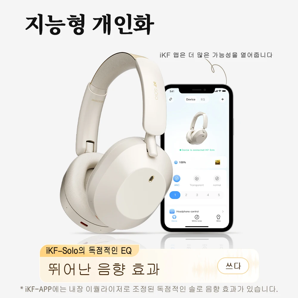 iKF-Solo 무선 헤드폰 Bluetooth 5.4 액티브 노이즈 캔슬링 이어폰 저지연 게이밍 헤드셋 고해상도 130 시간 재생 HiFi 블루투스 헤드폰 앱 제어 머리 위 착용이어폰