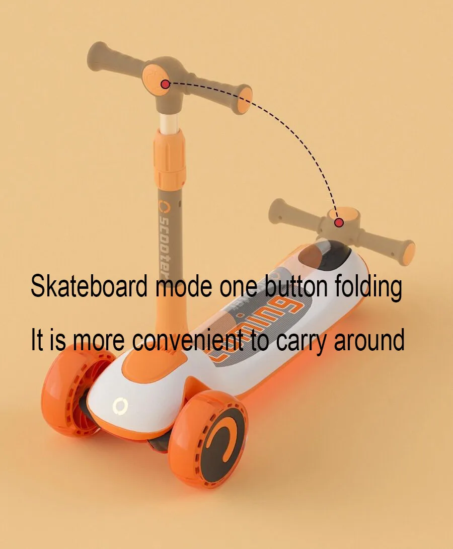 3 In 1 Children's scooter Scooter with Flash Wheels Kick Scooter for 1-8 Year Kids Adjustable Height Foldable Children