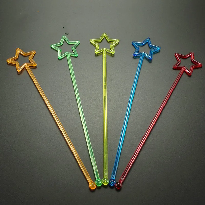 Bar Barware Tools Hollow Out Star Color Transparent PS Plastic Disposable Mixing Cocktail Picks Stirring Stick 30 PC 25cm cocktail skewers disposable skewers