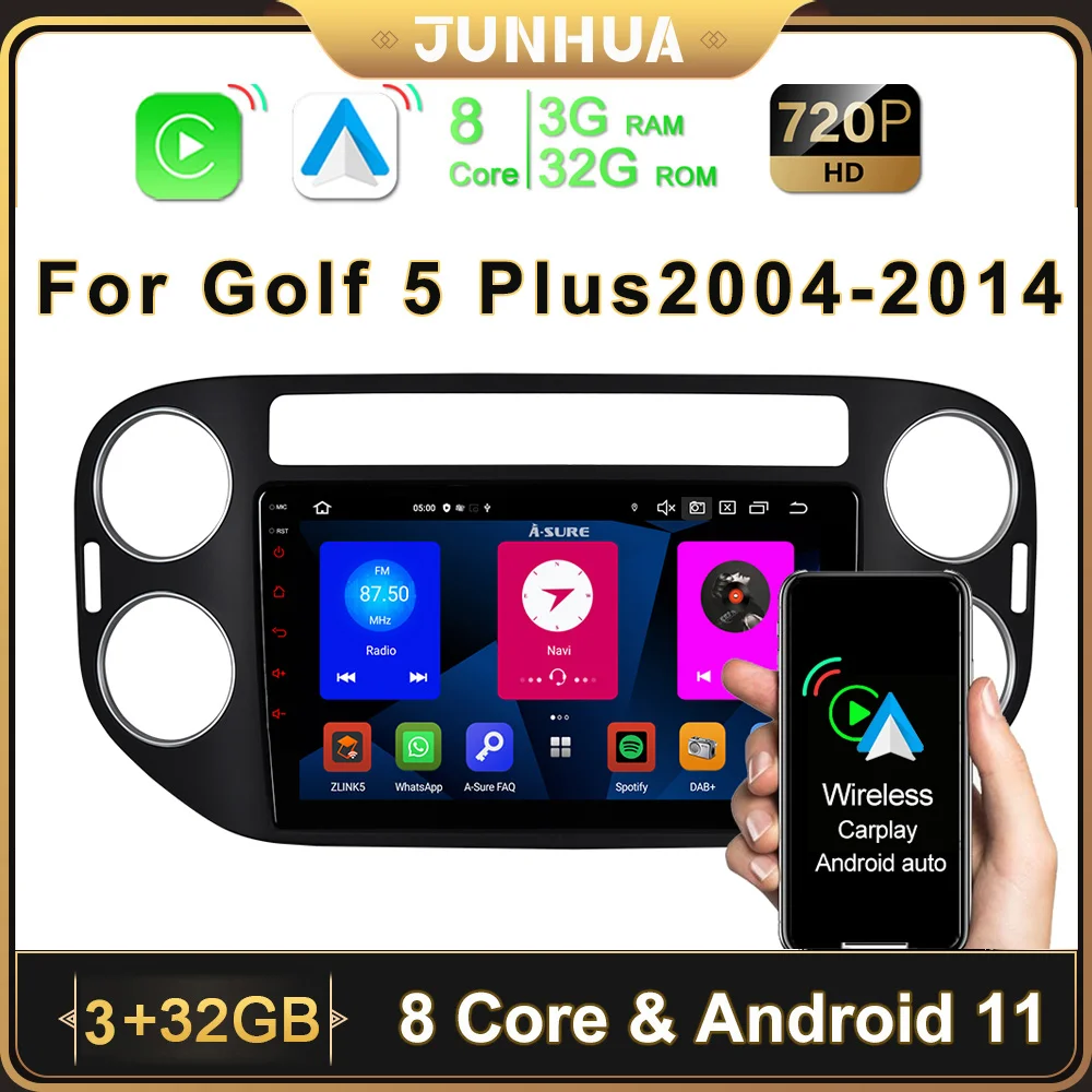 JUNHUA беспроводное CarPlay 9 'ɺndroid 11 автомобильное радио 8 ядер 3 + 32 ГБ 4G-LTE SIM GPS Navi