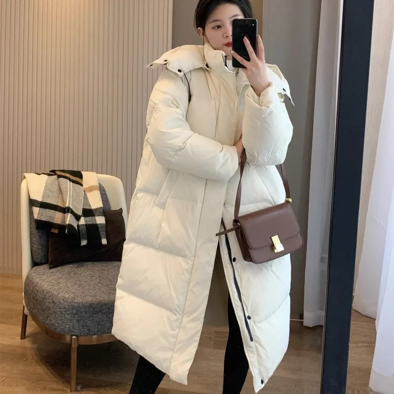 2023 New Women Down Jacket Winter Coat Female Mid Length Version Parkas Loose Thick Warm Outwear Hooded Leisure Time Overcoat