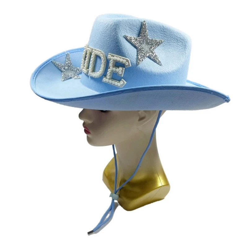 Bride Cowboy Hats Crystal Panama Hat for Bachelorette Party Cocktail Parties Vacation Sparkly Crystal Blue for Wedding