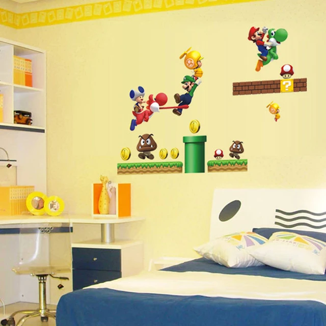Pegatinas de Super Mario para decoración de pared de habitación de niños  pegatinas de dibujos animados favores de fiesta zhangmengya LED