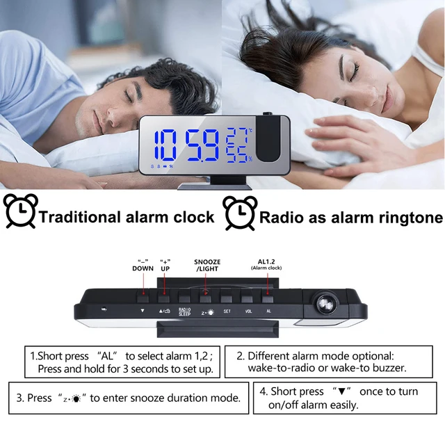 LED Digital Projection Alarm Clock Table Electronic Alarm Clock with Projection FM Radio Time Projector Bedroom Bedside Clock 6