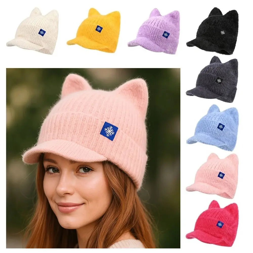 Acrylic Faux Fur Winter Cat Ear Knitted Hat