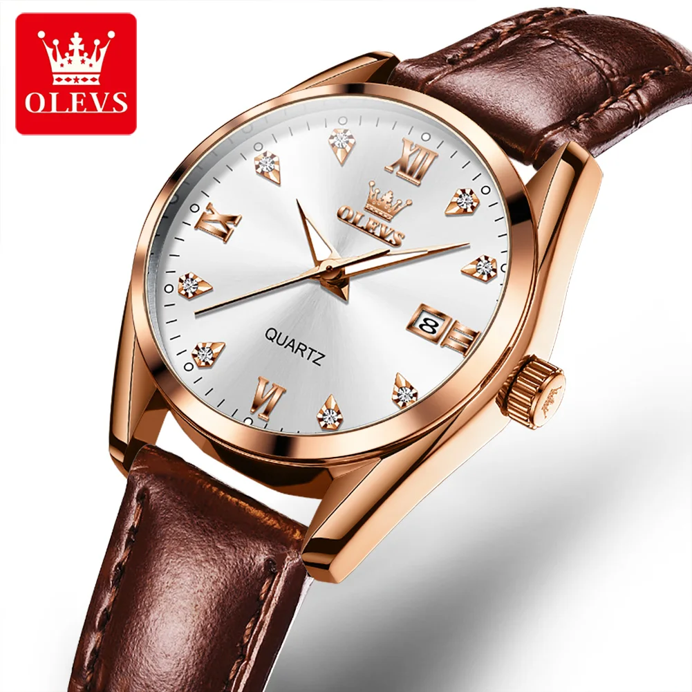 OLEVS Watch for Women Date Calendar Simple Dial Luxury Leather Strap Waterproof Luminous Elegant Women's Wristwatch Reloj Mujer