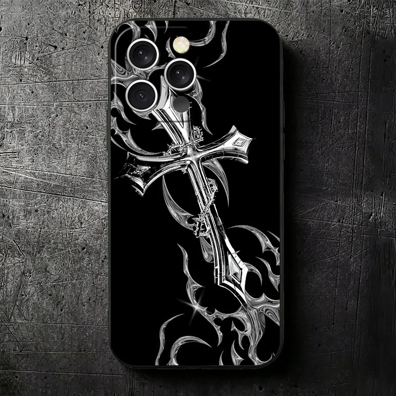 Gothic Cyber Sigil Cross Soft Black Phone Case s Back Cover