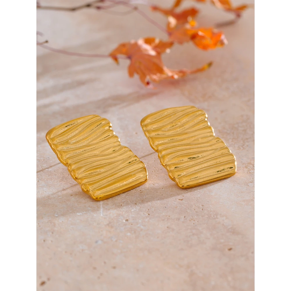 Yhpup Water Resistant Stainless Steel Metal Rectangle Stud Earrings