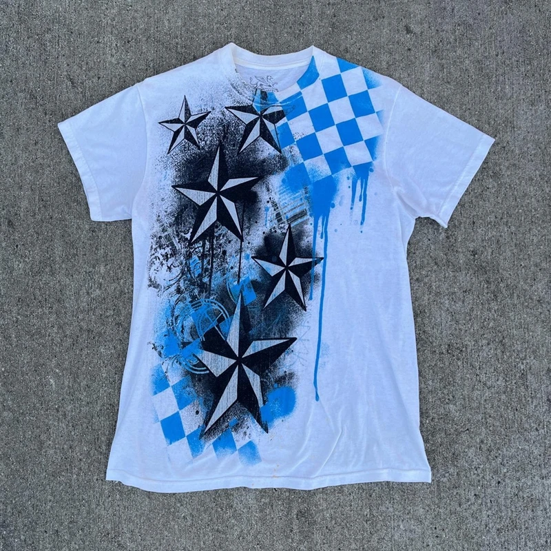 Cyber Y2k Mall Goth Men's T-shirt 2000s Retro Punk Hip Hop Short