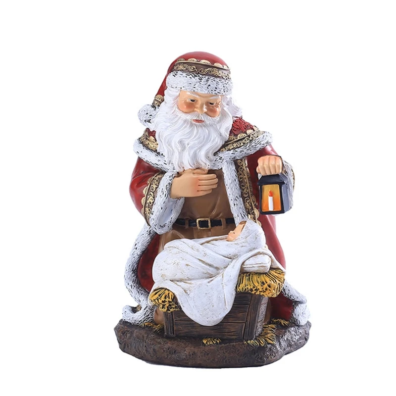 Nice Santa with Lantern Resin Statue Christmas Ornament Gift for Kid Adult M76D