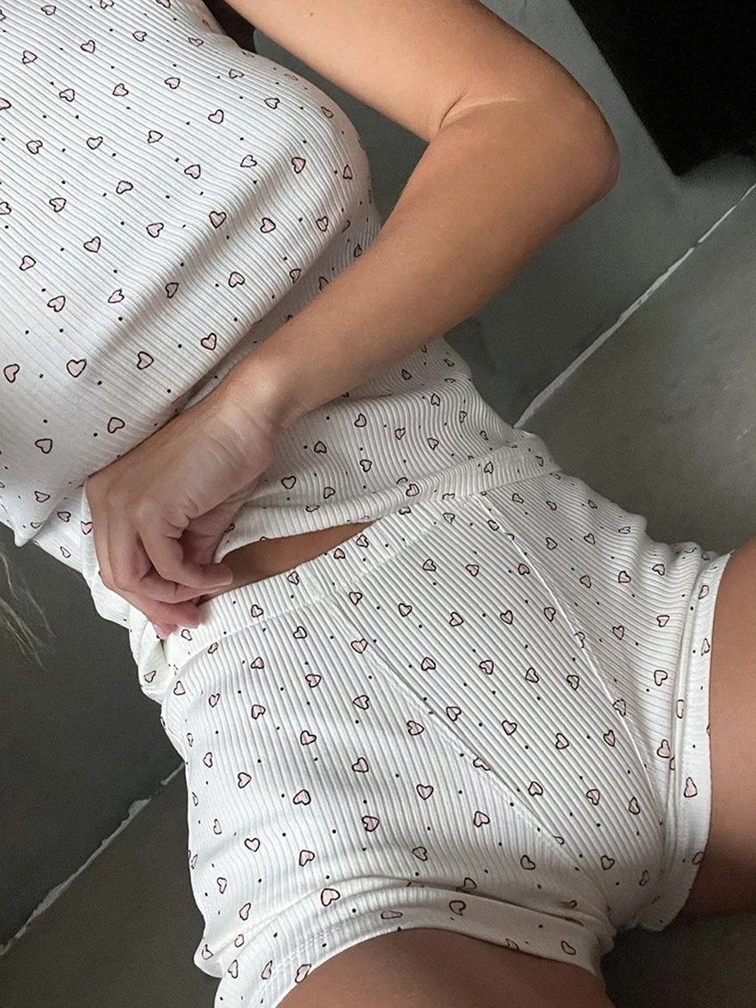 Marthaqiqi Casual Female Pajamas Suit O-Neck Sleepwear Sexy Backless Nightwear Shorts Slim Printing Women Nightgowns 2 Piece Set