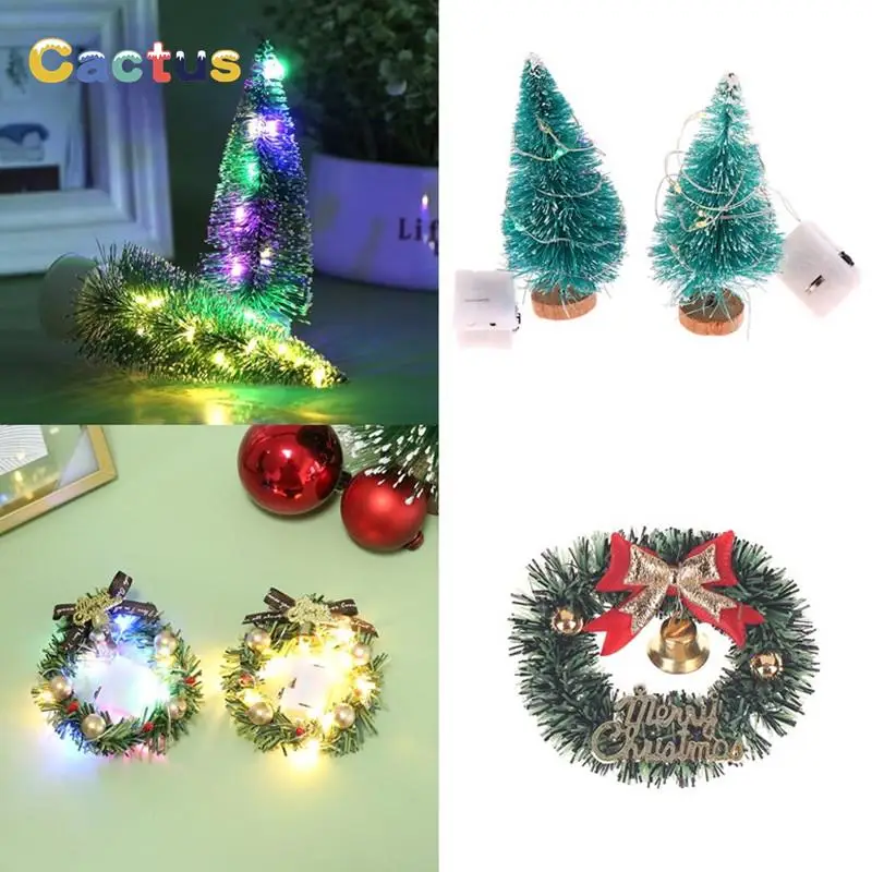 1PC Dollhouse Miniature LED Lighting Mini Artificial Christmas Trees Decorations Festival Snow Frost Xmas Tree Hoarfrost Decor 2