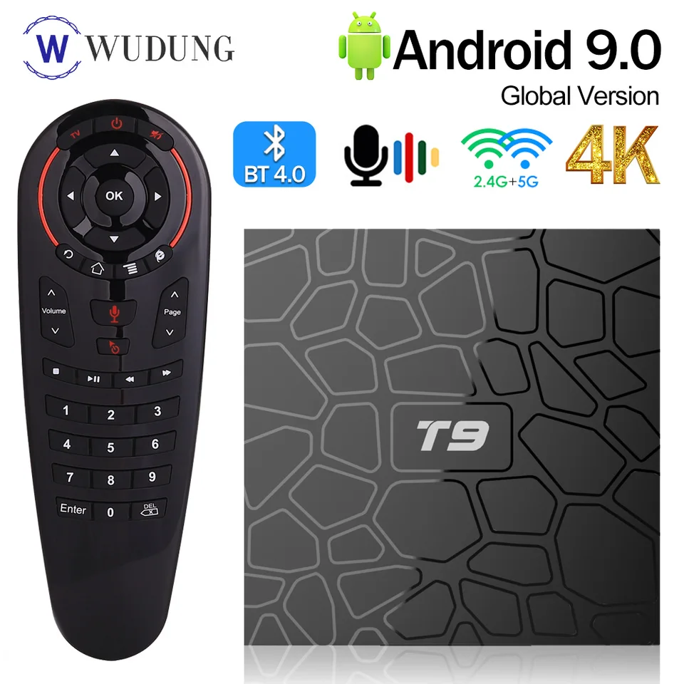 T9 TV Box Android 9.0 4GB RAM 64GB ROM 4K H.265 2.4G&5G Dual WiFi
