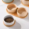 850ml Dogs Ceramic Bowl Double Triple Cat Food Water Bowls with Wooden Pallets Nordic Pet Drinking Eating Feeding Feeders 4