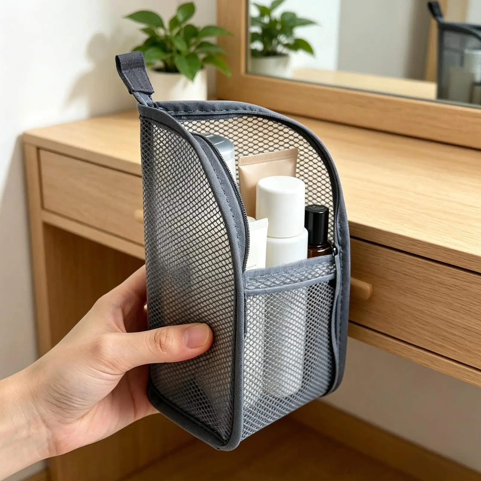 Waterproof Mesh Travel Toiletry Bag for Women - Compact and Versatile Cosmetic Organizer