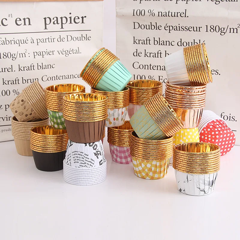 

50PCS Gold Roll Mouth Cups Cake Supplies Thickened Cake Paper Cup High Temperature Resistant Medium Large Baking Cups