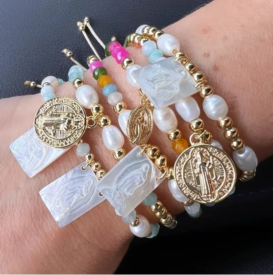 Beads Bracelets Virgin Mary Religious Bracelets Pearl Bracelet