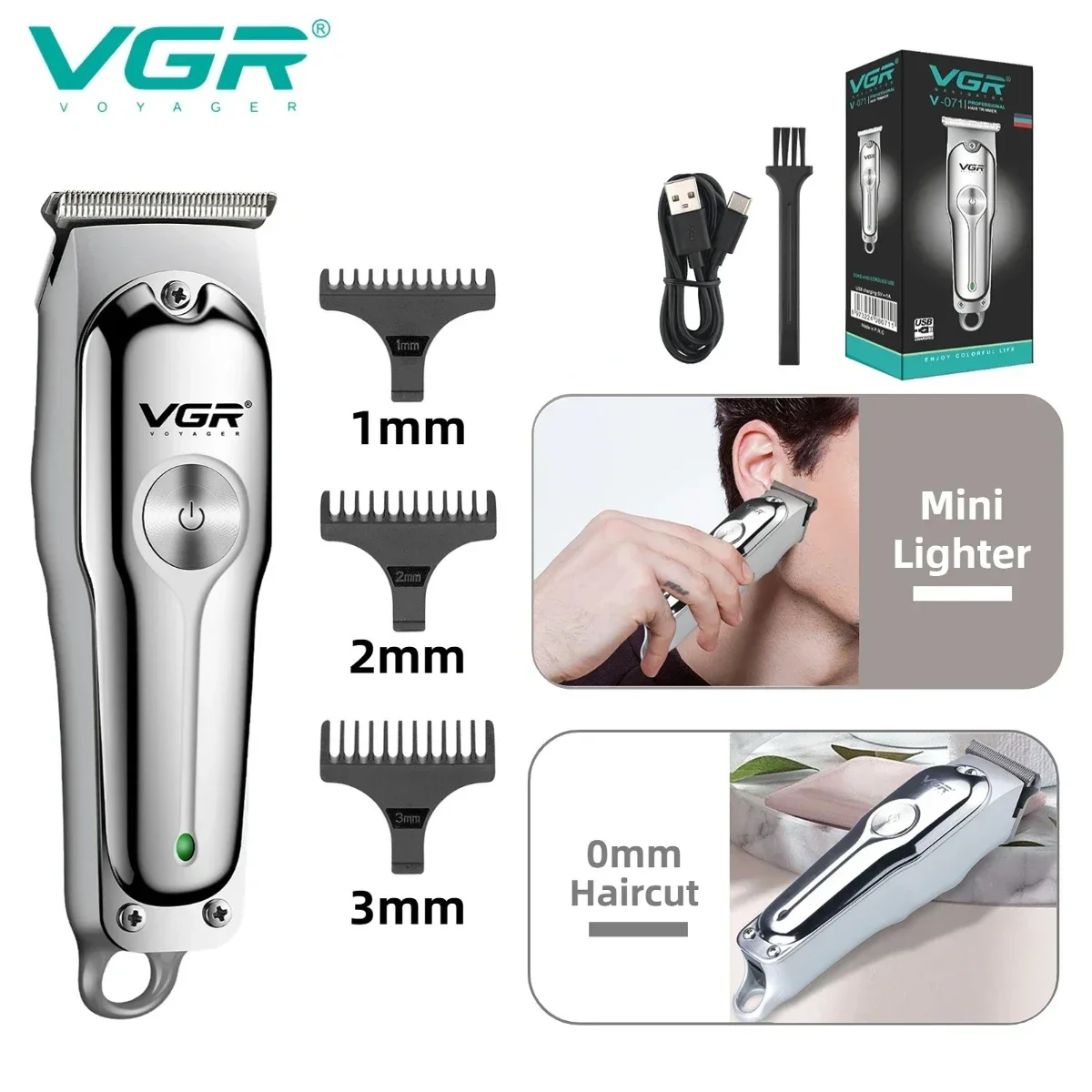 VGR Hair Trimmer Electric Clipper Professional Hair Cut Machine Barber Clipper T-Blade Rechargeable Trimmer for Men V-071