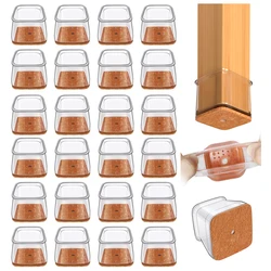 Square Chair Leg Floor Protectors - 24pcs Silicone Furniture Pads and Sliders - L(Fit 26 - 36 mm) (Transparent)