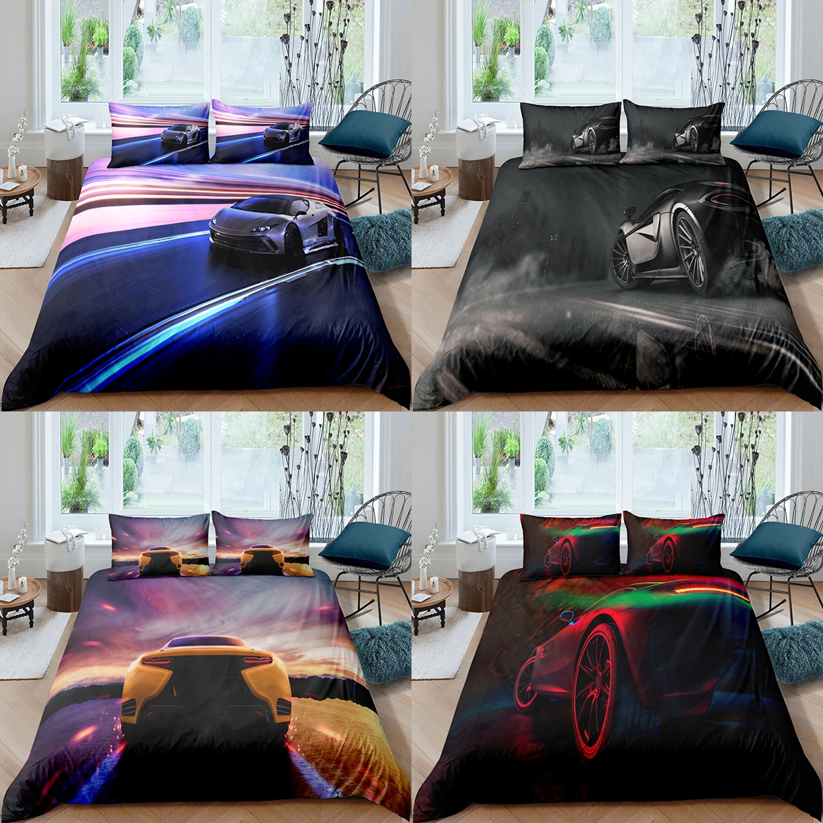 Home Textiles Luxury 3D Cars Duvet Cover Set Pillowcase Racing Car Bedding Set AU/EU/UK/US Queen and King Size Sets