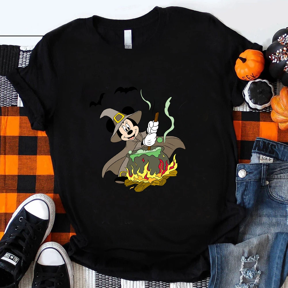 

Disney Mickey Mouse Happy Halloween Holiday Clothes Cartoon Cute T Shirt for Women Fashion Youth Style Black Blouses Dropship