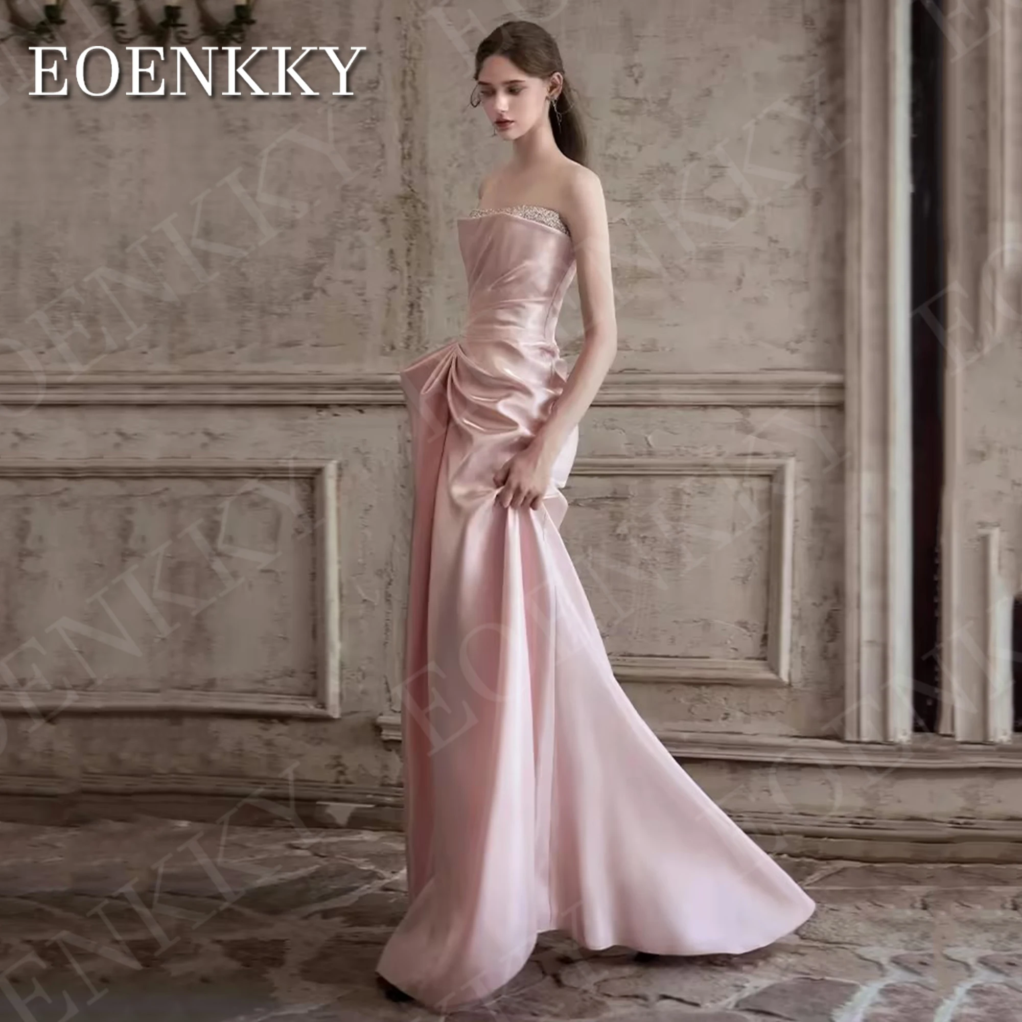EOENKKY Mermaid Elegant Evening Dresses Prom Strapless Beaded Sleeveless Wedding Party Dress Pink Woman Customized فساتين سهرة 3