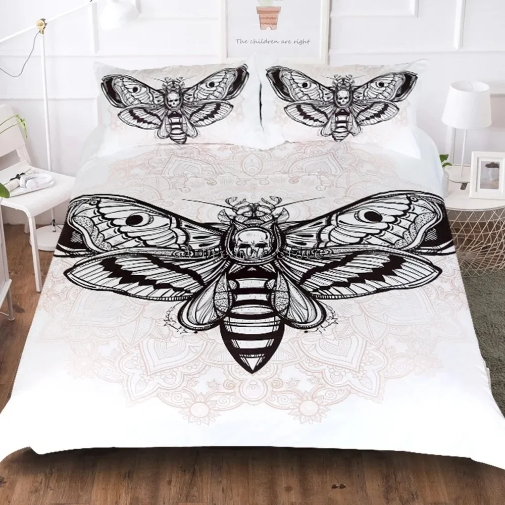 Black Death Moth Bedding Set Gothic Skull Duvet Cover Set Butterfly Bedclothes 2/3pcs Moon Stars Luxury Home Textiles