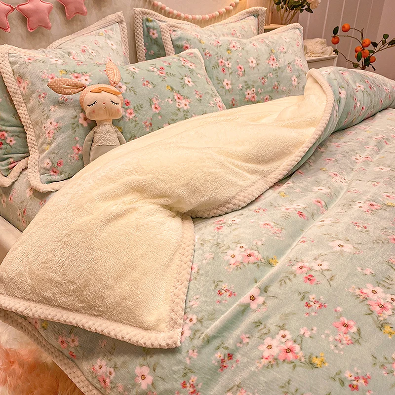 

Double-Sided Lamb Flannel Bed Sheet, Quilt Cover, Thickened Milk Coral Velvet, Double-Sided, Winter, 4-Piece