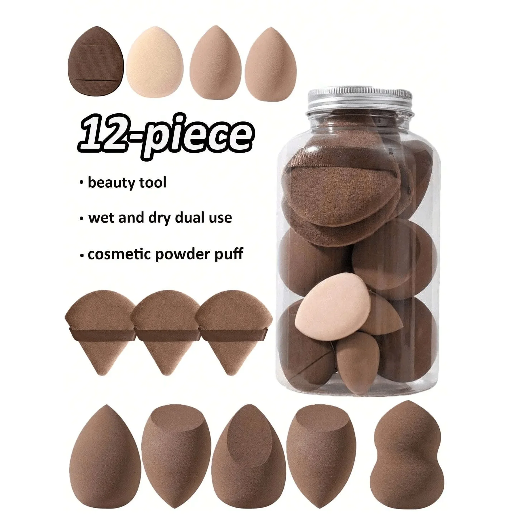 12pcs Makeup Sponge Set, Including Beauty Powder Puff,Makeup Tools, Makeup Sponge (Wet & Dry) Powder and Concealer