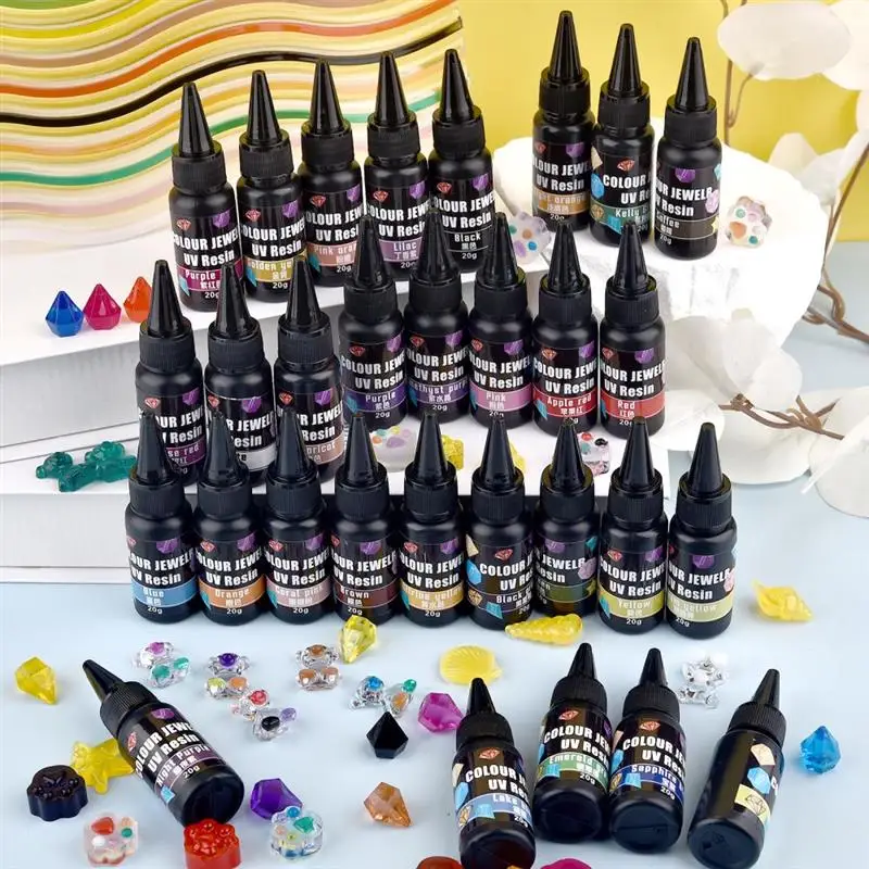 Description Picture 2 of item20g Colored UV Resin Gemstone Glue UV Light Curing Ultraviolet Cure Resin Glue For UV Resin Molds Jewelry Crystal Drip Making