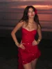 Sexy Sequined Ruffle Sling Dress Women Red Shiny Sleeveless Backless Short Dresses 2025 Spring Summer Lady Vacation Party Robe 6