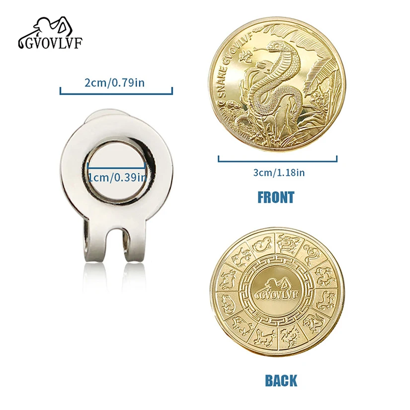 Removable Golf Ball Marker year of the Golden Snake With Magnetic Cap Clips Gift For Golfer Boys Girl Alloy Marker Gift Golf Ball Mark Golf Hat Clip